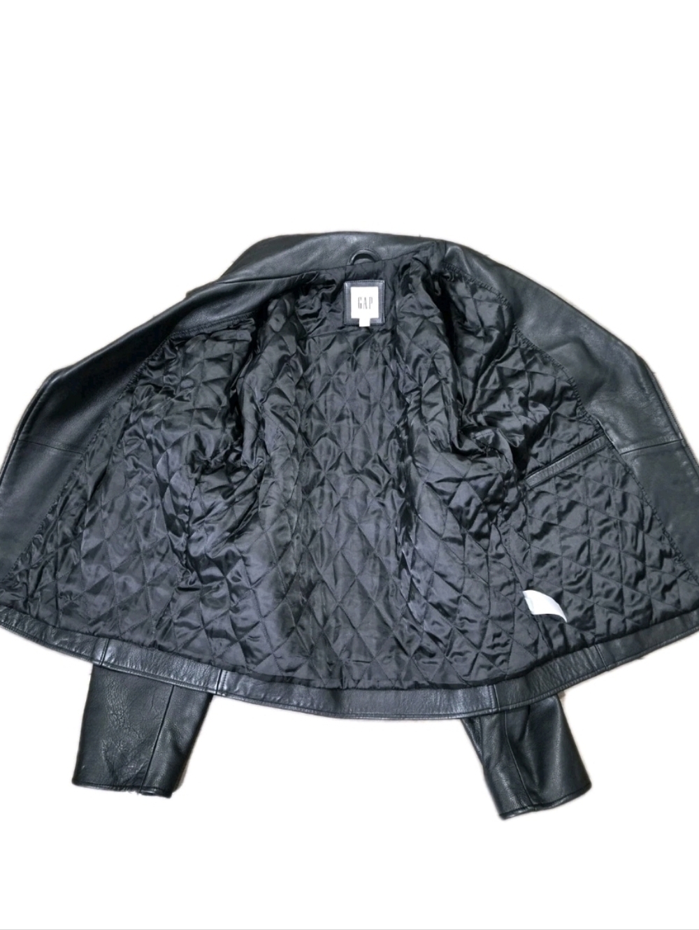 GAP Black Peebled Leather Biker Jacket Size L. - Picture 10 of 15